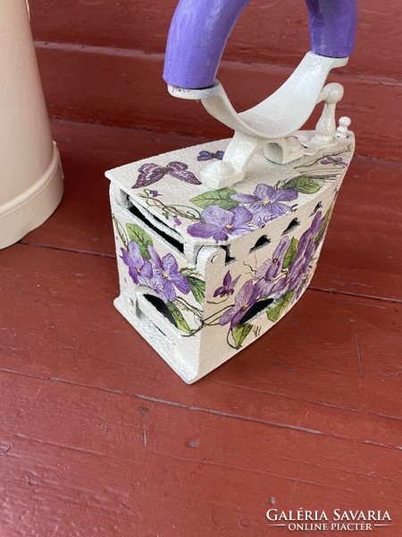 Decoupage charcoal iron with violet pattern