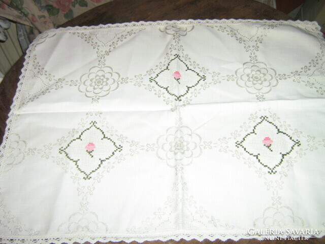 Beautiful embroidered damask tablecloth