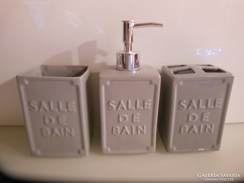 Bathroom set - new - 3 pcs - porcelain - soap dispenser - 19 x 8 x 7 cm cm - - German