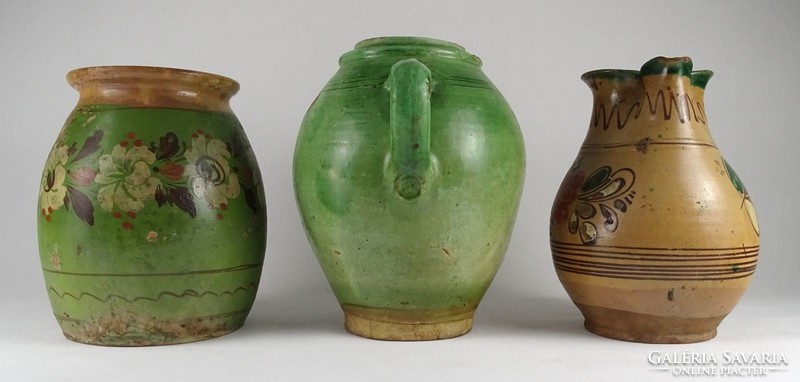 1P967 antique last-century large earthenware jug market tour pitcher 3 pieces
