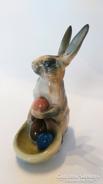 Mpm Pécs hand-painted Easter rabbit with colorful eggs