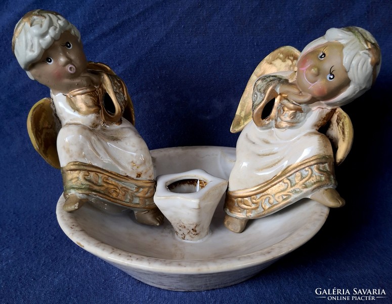 Dt/371 – painted glazed Christmas candle holder with figural decoration