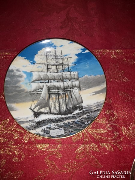 Angol gyönyörű  porcelán dísztányér hajóval Vitrin állapotban