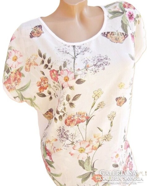 Beautiful floral lace pink butterfly blouse top t-shirt l