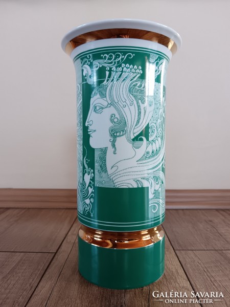 A rare green Saxon endre porcelain vase from Hólloháza