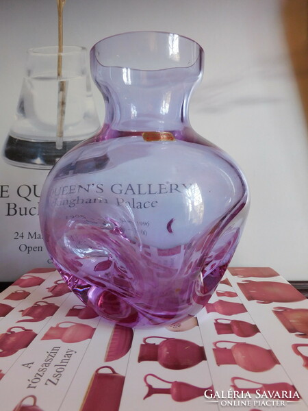 Vintage ernst friedrich purple glass vase with original label, 70s, 17 cm