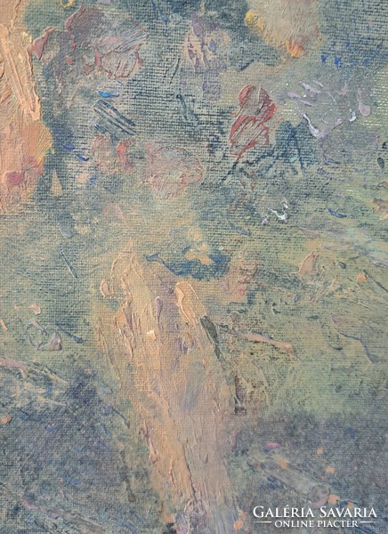 Absztrakt festmény keretben - feloldatlan szignóval, Ackres? - kortárs modern