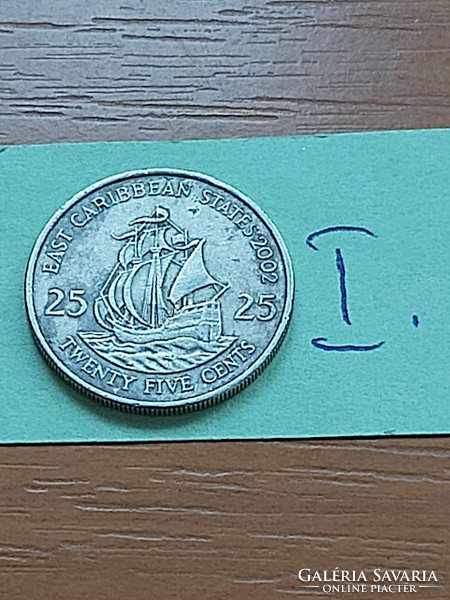 Eastern Caribbean States 25 cents 2002 copper-nickel, ii. Queen Elizabeth #i