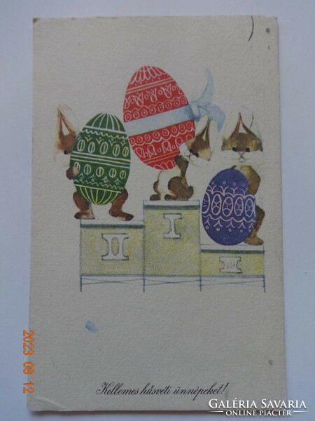 Régi grafikus húsvéti üdvözlő képeslap, Szilas Győző rajz