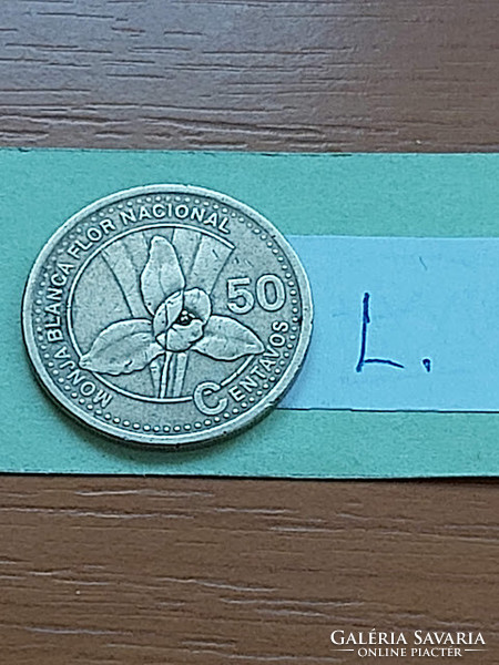 Guatemala 50 centavos 2001 nickel-brass, monja blanca flor nacional #l