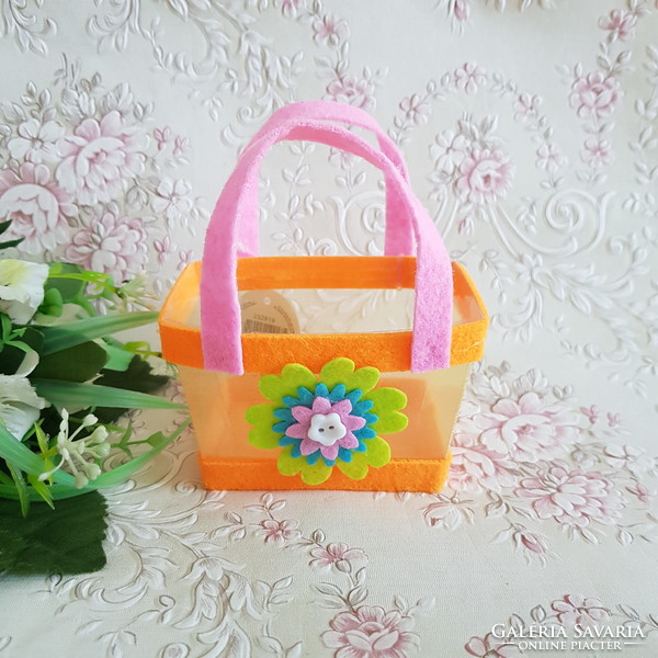 New, flower decorated Easter mini basket, holder, spring decoration