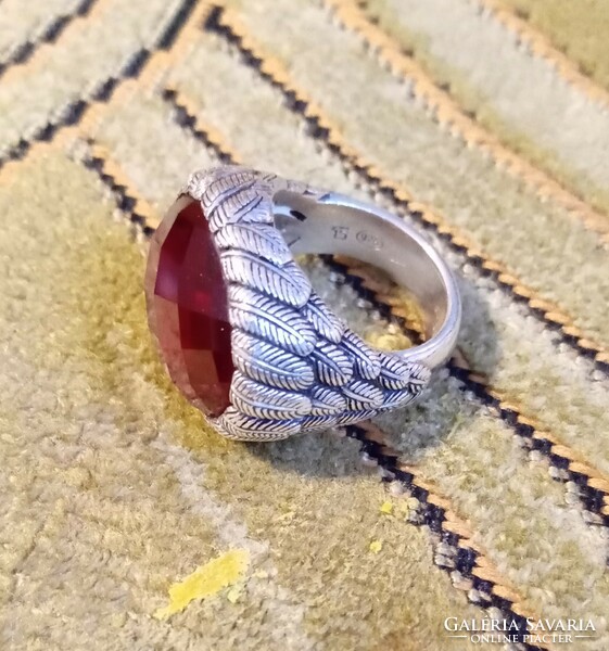 Silver ring with ruby or spinel stone