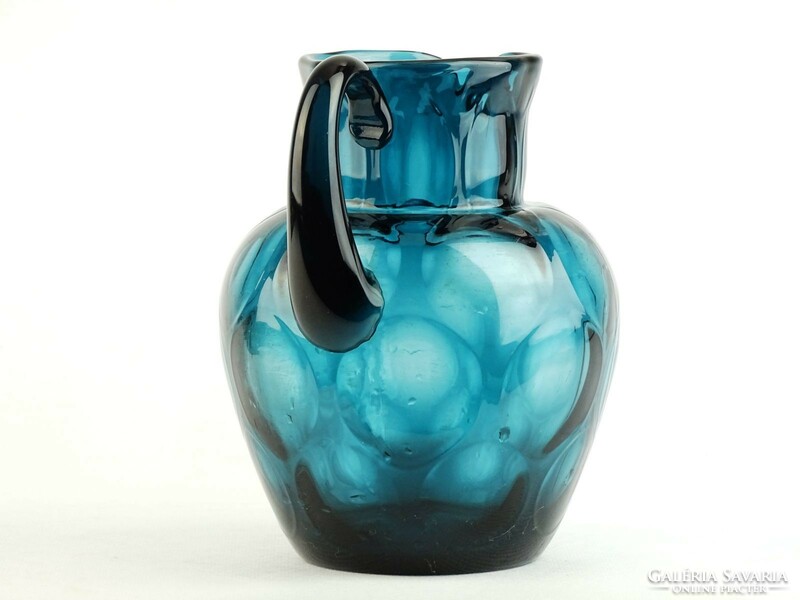 0K680 antique blown glass jug with blue lens 17 cm