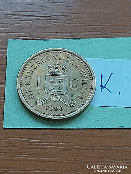 Netherlands Antilles 1 Gulden 1990 steel with bronze coating, Queen Beatrix #k