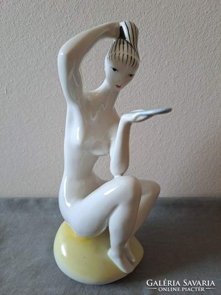 Flawless! János Zsolnay Turkish art deco female nude porcelain figure combing her hair