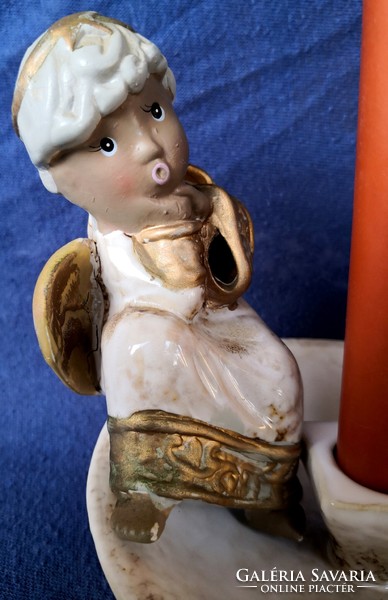 DT/371 – Festett mázas karácsonyi gyertyatartó figurális díszítéssel