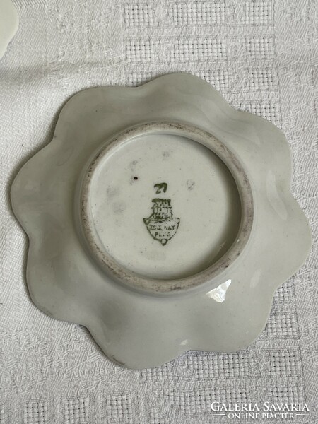 Antique Zsolnay shield sealed bonbon offering chip without cracks.