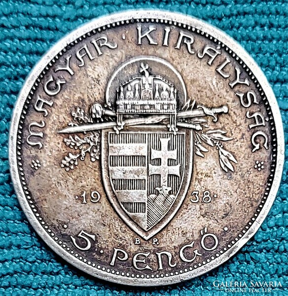 Szent István ezüst 5 Pengő  1938