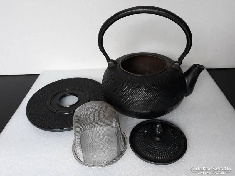 Marked vintage Japanese cast iron teapot with saucer for tea ceremony