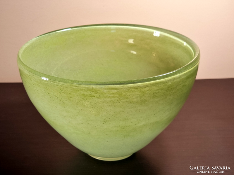 *Nagy és nehéz Henry Dean áttetsző, egyedi zöld árnyalatú  organikus ihletésű dizájn üveg  tál.