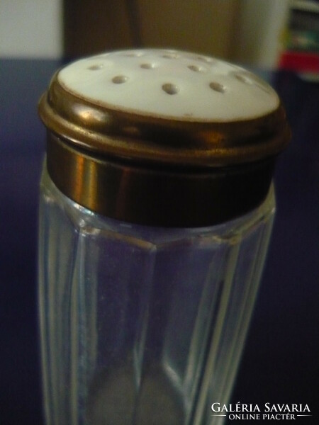 Antique sugar sprinkler with porcelain, 12 cm