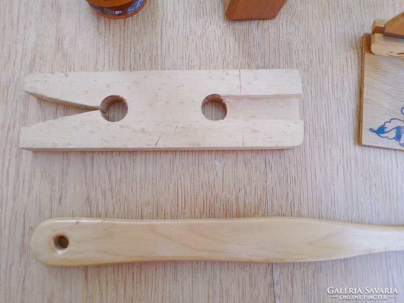 Made of wood, this + that - memory vase of the monastery house, shoe spoon, wooden hammer, Siófok sailing photo holder...