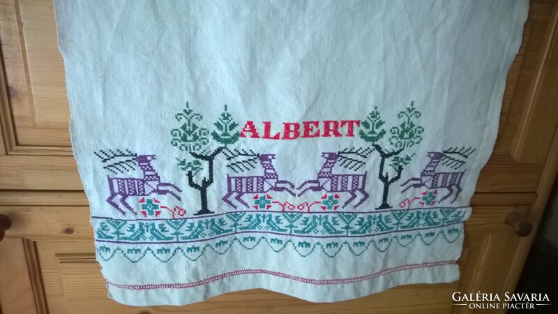Albert az inas-Házi vászon kötény keresztszemes himz., szép állapot 95x51 cm