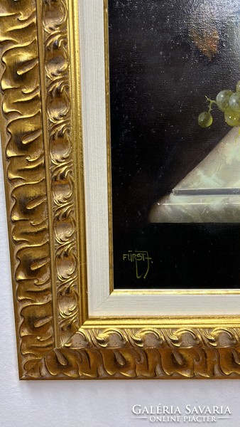 Signed József Fürst, framed large oil still life in an ornate frame
