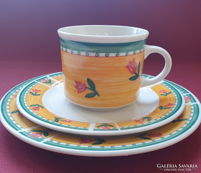 Wellco német porcelán reggeliző szett kávés teás csésze csészealj kistányér tulipán húsvéti tavaszi