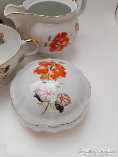 Drasche porcelán teás készlet darabjai, nagy tányér és bonbonier egyben