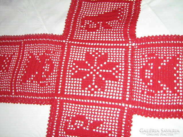 A charming Christmas hand-crocheted lace center tablecloth with a special shape
