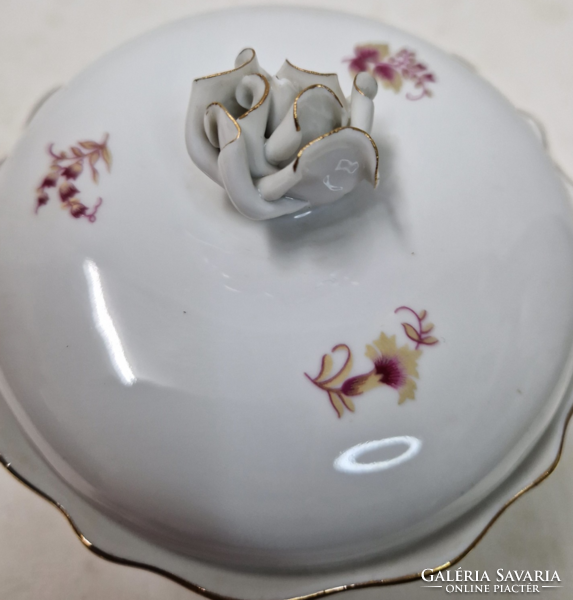 Aquincum flower pattern, rose cover, nicely gilded, porcelain bonbonier, in perfect condition