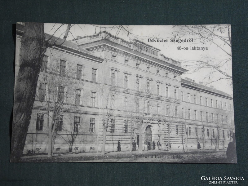 Postcard, Szeged, detail of view of the 46th army barracks, 1906