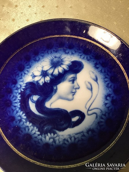Art Nouveau kobat blue porcelain wall plate 25 cm.