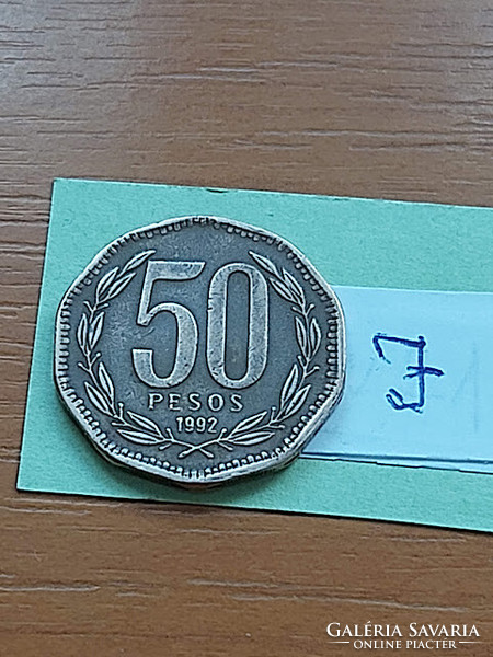 Chile 50 pesos 1992 aluminum bronze, bernardo o'higgins, #j