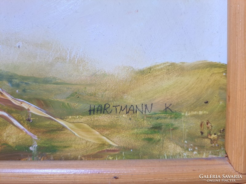 Hartmann Kitty: Magányos fa (festmény bambusz keretben) Szász Endre tanítványa - kortárs női festő