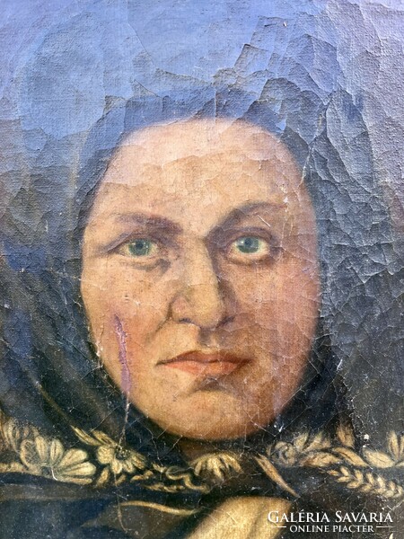 Biedermeier festmény idős hölgy népviseletben