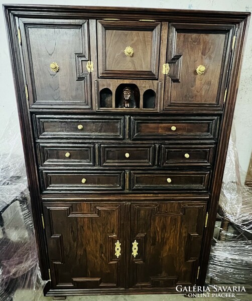 Cabinet cupboard, antique, with copper fittings, 147 x 40 x 92 cm. 9048