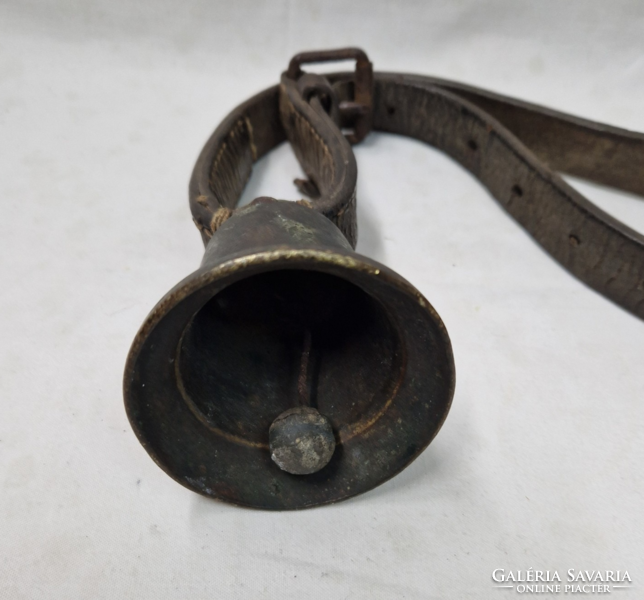 Antique copper bell, bell, pigeon, original leather strap