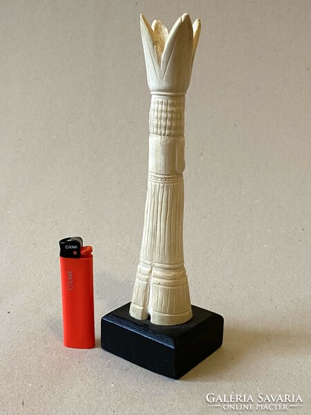 Carved bone statue vase on wooden base 21 cm