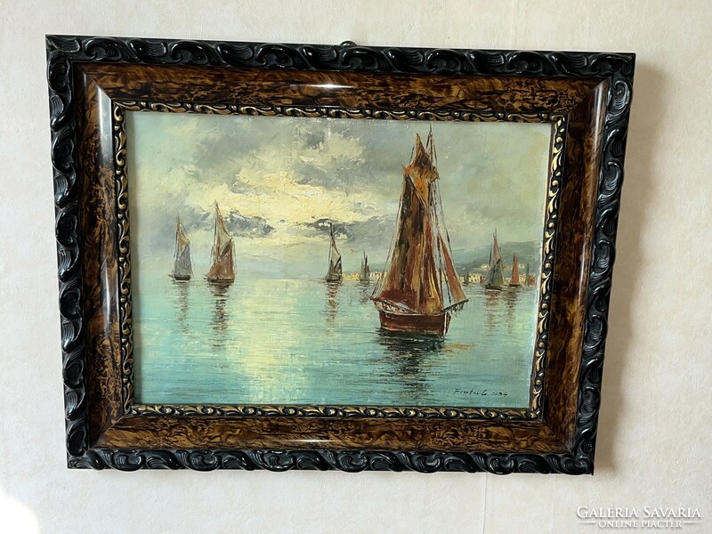 Vitorlások a tengeren Fratuli festmény 1934 (K0021)