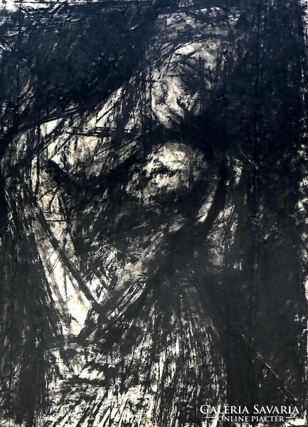 Scene, expressive charcoal drawing, xx. Center of No