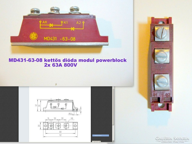 LEÁRAZVA Retro elektronika MD431-63-08 2x63A 800V kettős dióda és TD45N1200KOF4F4 tirisztor-dióda mo