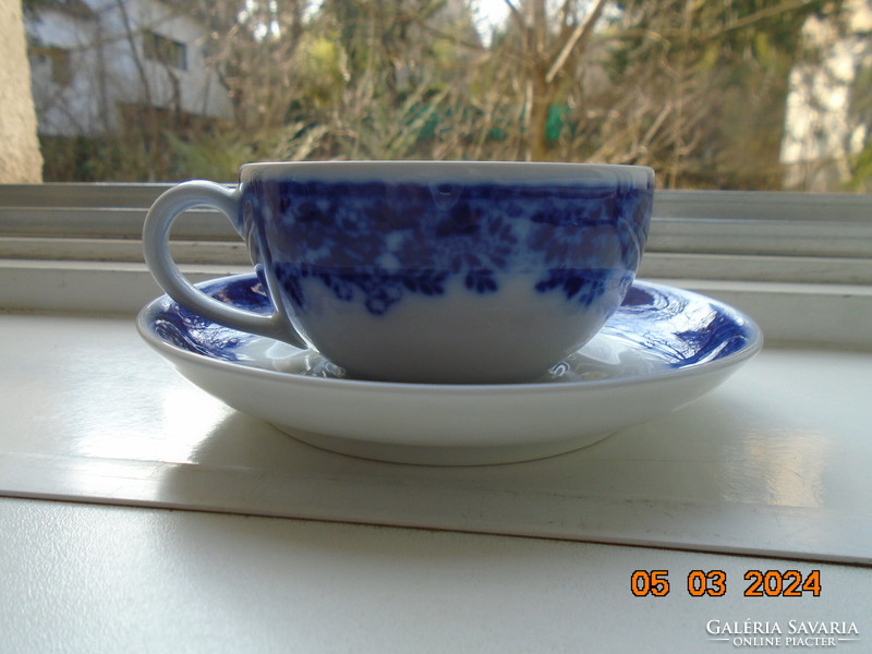 Dense cobalt flower pattern thick-walled tea cup with coaster from the German company Bauscher Weiden