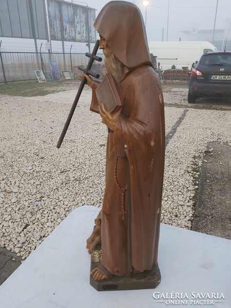 Old wooden statue of Saint Benedict. 84 Cm.
