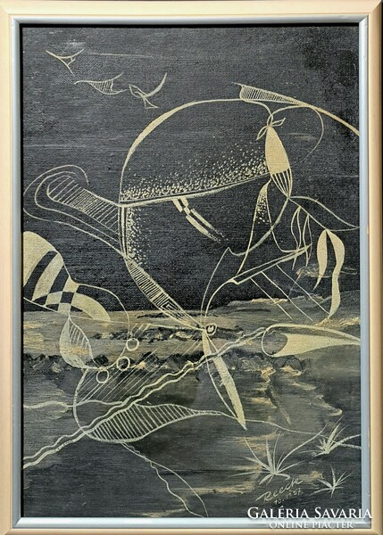 1957-es szignózott korai absztrakt kép! azonosítatlan jelzés - osztrák vagy német művész, Reeck?