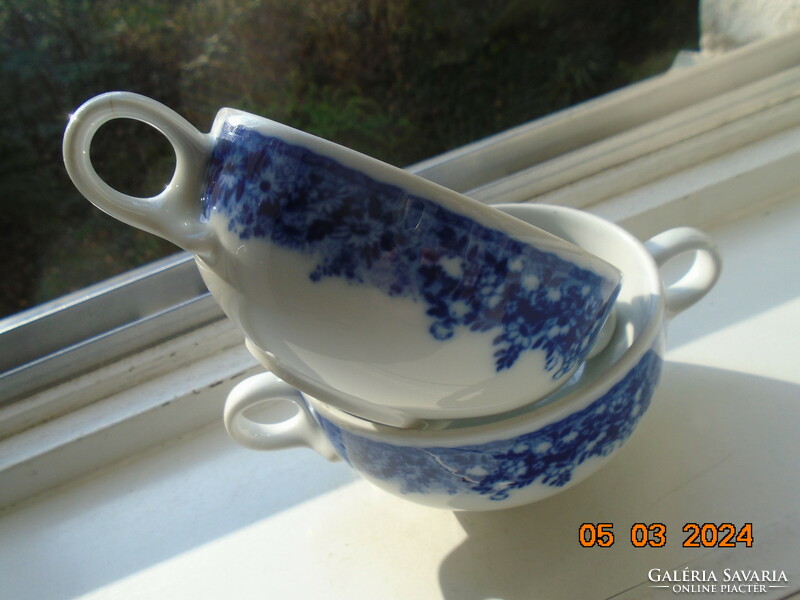 2 dense cobalt flower pattern thick-walled soup cups from the German company Bauscher Weiden