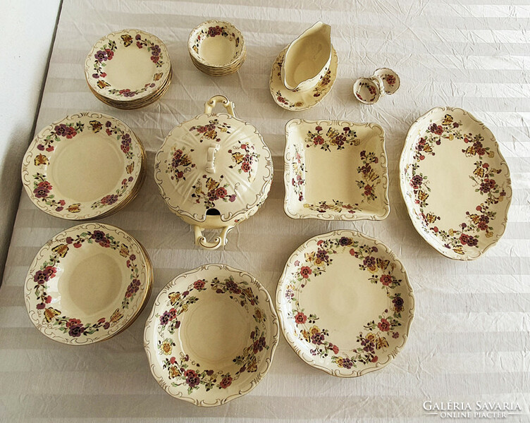 Zsolnay 6-person set - 46 pcs - (food, cake- compote, tea set together) butterfly pattern