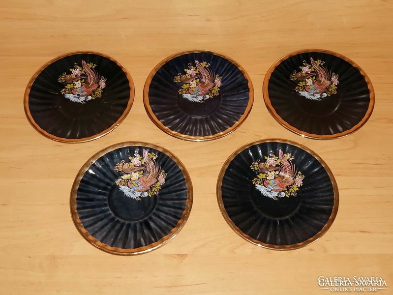 Hummingbird pattern dark blue gilded porcelain small plate set 5 pcs in one - 12 cm (2p)
