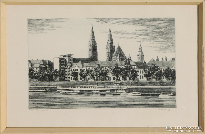 Pál Paulovits: Tisza bank in Szeged with the cathedral